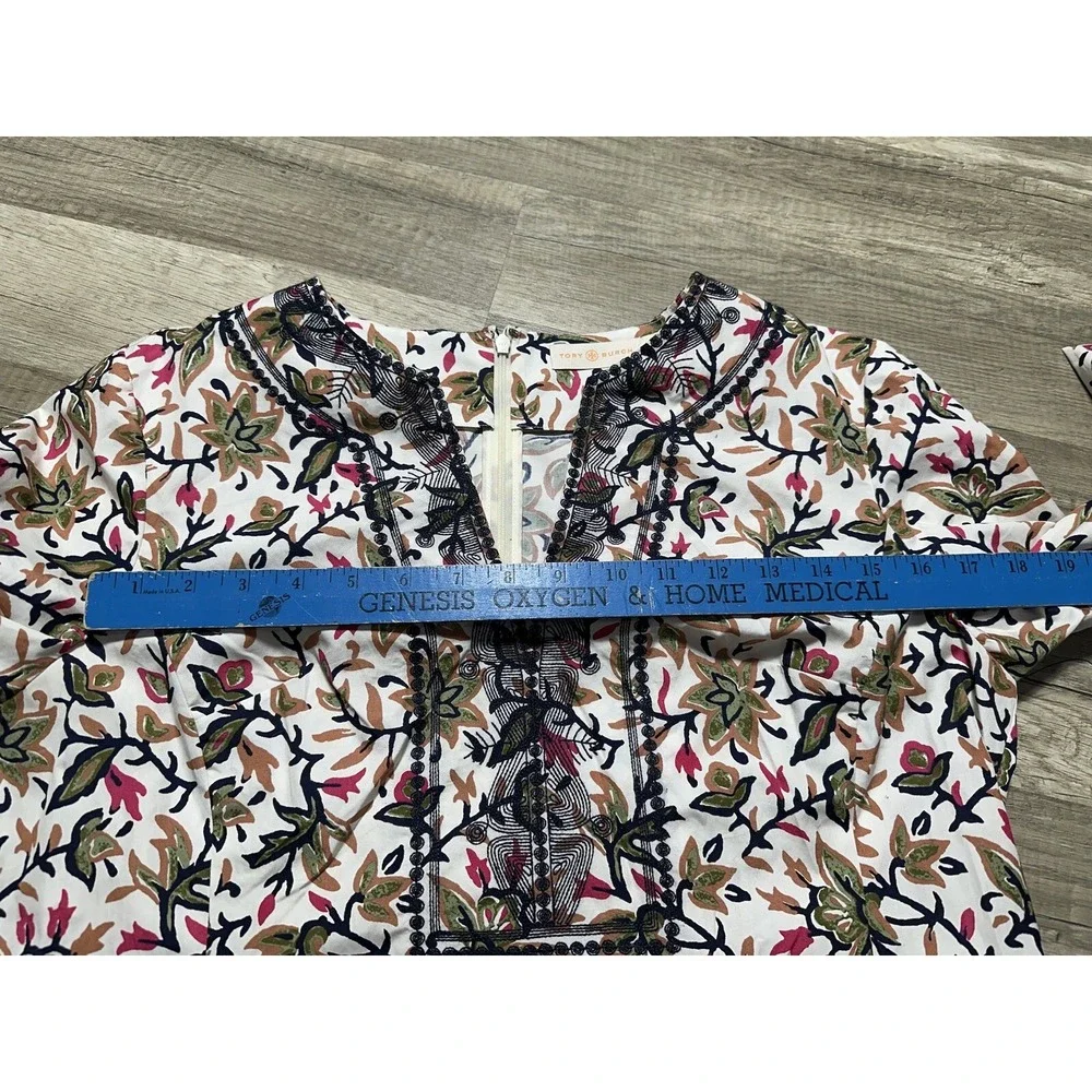 Tory Burch Women's Printed 3/4 Sleeve Tunic Mini Dress‎ Floral Size 12